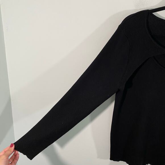 Calvin Klein Black Ribbed Chain Link Detail Retro Y2K Long Sleeve Sweater Sz XL - Picture 9 of 10